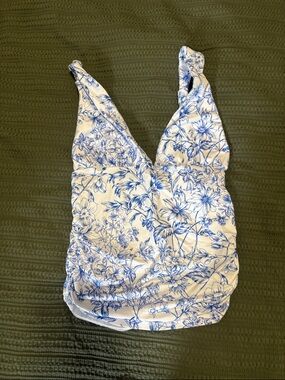 White & Blue Floral V-Neck Women's Tank Top